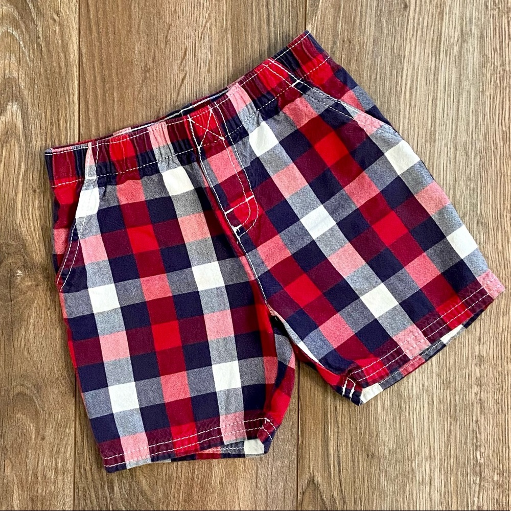 Okie dokie shorts, 18 months, red white and navy plaid